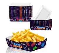 Dusenly 24pcs Neon Glow Party Supplies Movie Night Paper Snack Trays Movie Theater Snack Boxes Paper Food Trays for Family Movie Party Neon Decorations