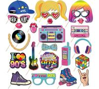 Dusenly 25pcs 90s Retro Party Photo Booth Props - Multicolor Paper Photo Booth Props for 1990s Disco Party, 80s Throwback Prom, Rock Music Night, Old School Birthday, Wedding, Occasions, Events