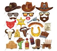 Dusenly 25pcs West Cowboy Photo Booth Props Cowboy Party Photo Props for Boy Men Cowboy Party Carnival West Style Party Decorations