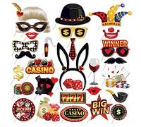 Dusenly 30pcs Las Vegas Casino Photo Booth Props Funny DIY Poker Theme Selfie Props for Casino Night Poker Party Decorations
