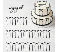 Dusenly Engaged Cake Topper with 30 Black Ribbon Bows Elegant Wedding Cake Decorations Bridal Shower Engagement Party Cupcake Toppers