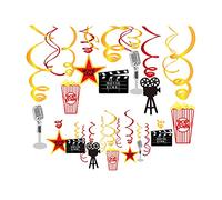Dusenly Movie Theme Party Hanging Swirls Black Gold Foil Swirl Decorations for Movie Night Party Decorations Supplies, 30 Count