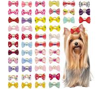 DUSH PACE Dog Bows Mini Size (1-4 kg) - Pack of 50 Dog Hair Bobbles with Bows Non-Slip Rubber Bands Care Accessories for Small Dogs such as Yorkie, Chihuahua