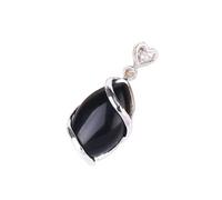 DUSHIABU Classic Horse Eye Shaped Pendant Natural Stones Pendulum Silver-Color Pendants for Necklaces Women Men Fashion Jewelry(Black Onyx)