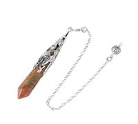 DUSHIABU Crystal Pendulum for Divination Dowsing Gem Stone Pendant Antique Bronze Quartz Divinatory Pendulums Pendulo Pendules(Unakite 1)