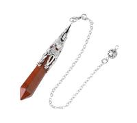 DUSHIABU Crystal Pendulum for Divination Dowsing Gem Stone Pendant Antique Bronze Quartz Divinatory Pendulums Pendulo Pendules(Red Jasper 1)