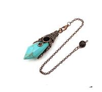 DUSHIABU Natural 12 Faceted Healing Crystal Reiki Divination Dowsing Rose Pink Quartz Stone Pendulum Pendant Chain Necklace Jewelry(Manmade Turquoise A)