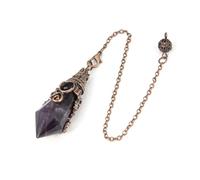 DUSHIABU Natural 12 Faceted Healing Crystal Reiki Divination Dowsing Rose Pink Quartz Stone Pendulum Pendant Chain Necklace Jewelry(Amethyst A)