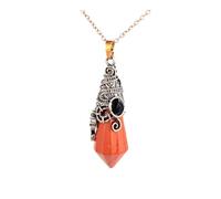 DUSHIABU Natural 12 Faceted Healing Crystal Reiki Divination Dowsing Rose Pink Quartz Stone Pendulum Pendant Chain Necklace Jewelry(Red Jasper B)