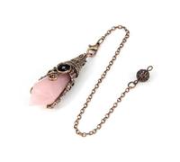 DUSHIABU Natural 12 Faceted Healing Crystal Reiki Divination Dowsing Rose Pink Quartz Stone Pendulum Pendant Chain Necklace Jewelry(Rose Quartz A)
