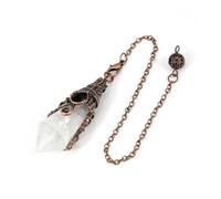 DUSHIABU Natural 12 Faceted Healing Crystal Reiki Divination Dowsing Rose Pink Quartz Stone Pendulum Pendant Chain Necklace Jewelry(Rock Crystal A)