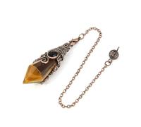 DUSHIABU Natural 12 Faceted Healing Crystal Reiki Divination Dowsing Rose Pink Quartz Stone Pendulum Pendant Chain Necklace Jewelry(Tiger Eye Stone A)