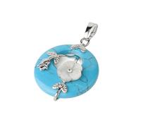 DUSHIABU Natural Stones Pendant for Necklace Round Flower Leaf Amethysts Rose Quartz Rock Crystal Healing Tiger Eye Jewelry(Blue Turquoise)