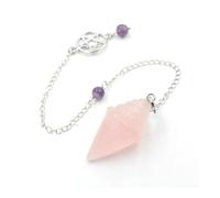DUSHIABU Stupa Crystal Pendant Pendulum for Divination Cone Shape Natural Gem Stone Pink Quartz Amethyst Fluorite Pendulos(Rose Quartz)