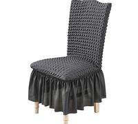 DuShow Gray Dining Chair Slipcovers Seersucker Ruffle Chair Cover With Skirt Removable Washable Chair Seat Protector Soft Long Stretch Chair Covers For Dining Room,Living Room(1 Pieces)