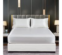 DuShow Satin Fitted Sheet,Silky Deep Pocket Satin Bed Sheet,Breathable Satin Bottom Sheets,Fitted Sheet Only(White,Double)