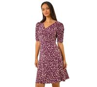 Roman Originals Tea Dress for Women UK Ladies Skater Swing Fit & Flare Flattering Summer Knee Length Frill Hem Ruched Chest Casual Smart Cocktail Party Going Out - Wine - Size 10