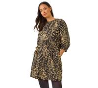 Dusk Abstract Puff Sleeve Midi Dress In Black Black 10
