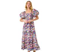 Dusk Abstract Puff Sleeve Tiered Dress Dusk Pink 10