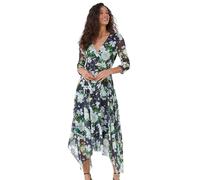 Dusk Abstract Stretch Mesh Hanky Hem Wrap Dress In Green Green 10