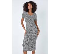 Dusk Animal Print Midi Stretch Dress In Black Black 14