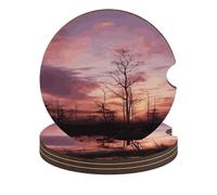 Dusk Background Car Coasters, 4PCS Non-Slip Car Cup Holder Coasters with Cork Base, Heat Resistant & Waterproof Drink Coaster for Women Men