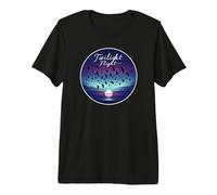 Dusk Bird Murmuration Over Moonlit Lake Twilight Migration Premium T-Shirt