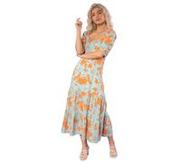 Dusk Button Through Floral Print Midi Dress In Orange Orange 6