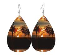 Dusk Coconut Trees Ladies Leather Earrings Teardrop Drop Print Earrings Fashion Lightweight Daily Wear Party Date