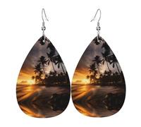 Dusk Coconut Trees Print Leather Dangle Earrings For Women Elegant Drop Earrings Lightweight Fashion Jewelry