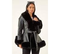 Dusk Contrast Faux Fur Coat In Black Black 10