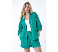 Roman Cotton Broderie Anglaise Shirt for Women UK - Ladies Spring Everyday Summer Holiday V-Neckline Comfy Long Sleeve Soft Pocket Detail Blouse Vacation Tops - Green - Size 10