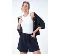 Dusk Cotton Elastic Waist Tie Detail Shorts In Black Black 8