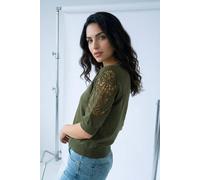 Dusk Crochet Sleeve Knit Top In Khaki Khaki 14