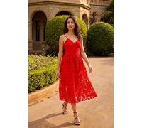 Dusk Crochet V-Neck Cami Midi Dress In Red Red 10