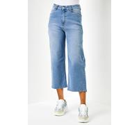 Roman Originials Denim Culottes for Women UK Ladies Cotton Cropped Trouser Wide Leg Jean Stretch Pants Capri 3/4 Length Three Quarter Summer Loose Casual Spring Lounge Pockets - Light Denim - Size 8