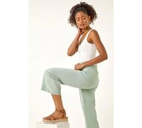 Roman Originials Denim Culottes for Women UK Ladies Cotton Cropped Trouser Wide Leg Jean Stretch Pants Capri 3/4 Length Three Quarter Summer Loose Casual Spring Lounge Pockets - Light Green - Size 16