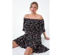 Dusk Ditsy Floral Bardot Pocket Dress In Black Black 10