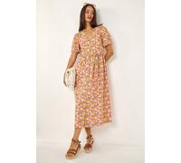 Dusk Ditsy Floral Buttoned Midi Dress In Yellow Yellow 12