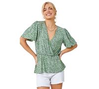 Dusk Ditsy Floral Print Peplum Top In Dark Green Dark Green 10