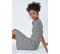 Dusk Ditsy Floral Ruched Puff Sleeve Dress In Black Black 14