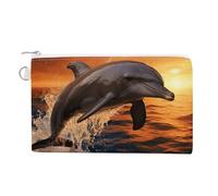 Dusk Dolphin Coin Purse Canvas Wallet with Zipper Portable Mini Change Pouch Cute Money Pouch Small Organizer Coin Card Key Holder for Women Girls Daily Use Gift