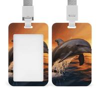 Dusk Dolphin ID Badge Holder with Lanyard Vertical Badge Reel Clip Durable Clear Window Name Tag ABS Plastic Push-Pull Design ID Card Holder for Office, Nurses, Employees