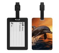 Dusk Dolphin Luggage Tags Suitcases - TPU Travel Bag Tags with Name Id Label and Black Loop - Unique Cute Id Labels for Women Men Suitcase Baggage Bag Backpack Instrument