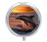 Dusk Dolphin Pill Box 3 Compartment Waterproof Pill Case with Mirror Portable for Purse Pocket Daily Medicine Vitamin Organizer Travel Med Container Holder for Fish Oil Supplements