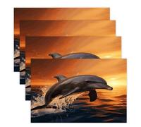 Dusk Dolphin Placemats Set 30x45cm*4 Heat Resistant Washable Placemat Waterproof Table Placemats Non-Slip Wipeable Tables Mat Kitchen Place Mats for Dining Party Home Decor