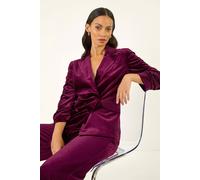 Dusk Fashion Double Breasted Velvet Blazer for Women UK - Ladies Everyday Autumn Winter Collar & Revere Comfy Soft Evening Vacation Work Party Night Out - Burgundy - Size 14