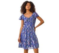 Dusk Fashion Blurred Foil Print Dress for Women UK - Ladies Everyday Holiday Spring Summer Sweetheart Neckline Comfy Soft Evening Vacation Work Party - Blue - Size 14