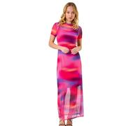 Dusk Fashion Blurred Mesh Maxi Dress for Women UK - Ladies Everyday Holiday Spring Summer Round Neckline Comfy Soft Evening Vacation Work Party - Pink - Size 14