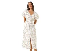 Dusk Fashion Ditsy Broderie Midi Dress for Women UK - Ladies Everyday Holiday Spring Summer V-Neckline Comfy Soft Evening Vacation Work Party - White - Size 16